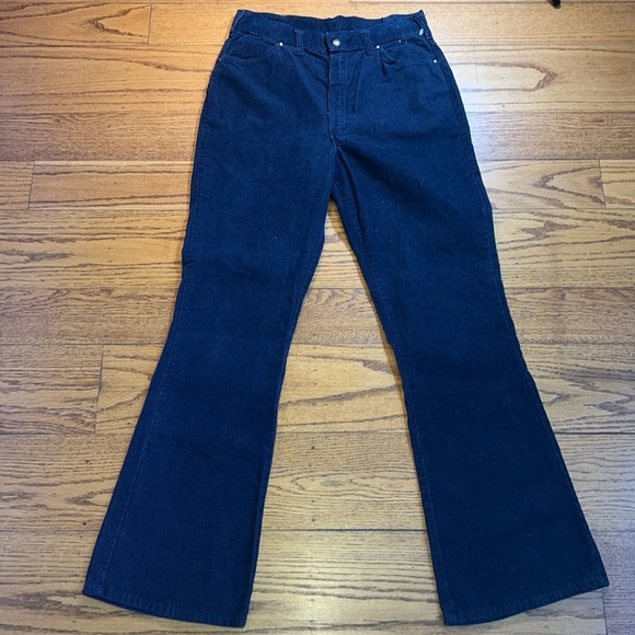 Big Yank Blue Velvet Vintage 1970s Low Rise Flared Leg Pants P - Picture 2 of 4